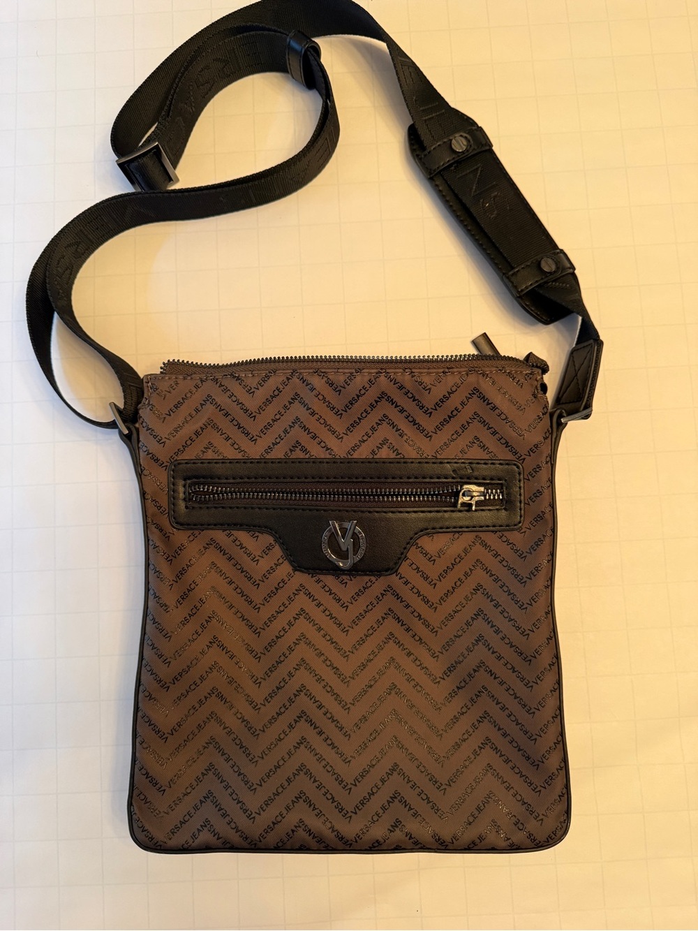 Versace Brown and Black Monogram Messenger Bag